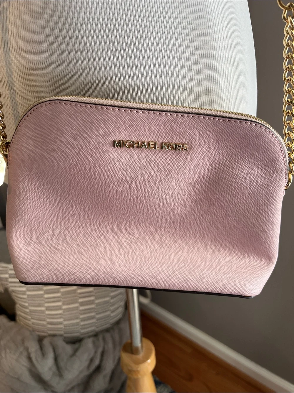 Michael Kors Blush Pink Crossbody with Gold Chain Accents